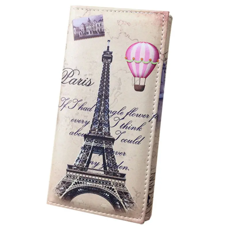 Women Long Wallet Smooth Pu Leather Paris Flags Eiffel Tower Style Lady Coin Purses Clutch Wallets Money Bags 4