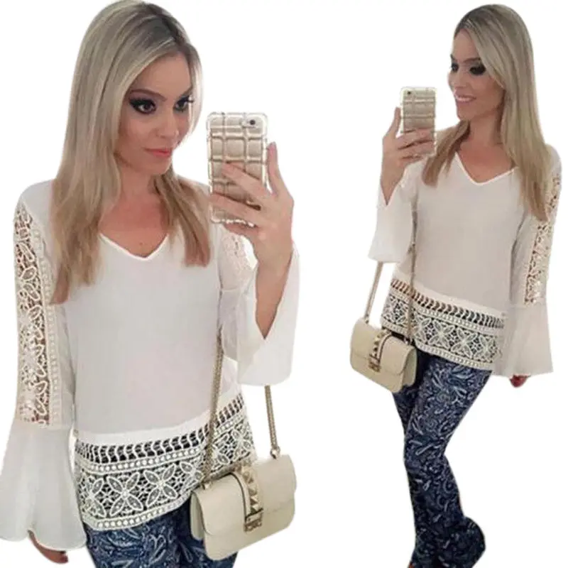 Women Loose Chiffon Casual Tshirt Lace Tops Blusas Feminino Ladies Womens Tops Tees 1