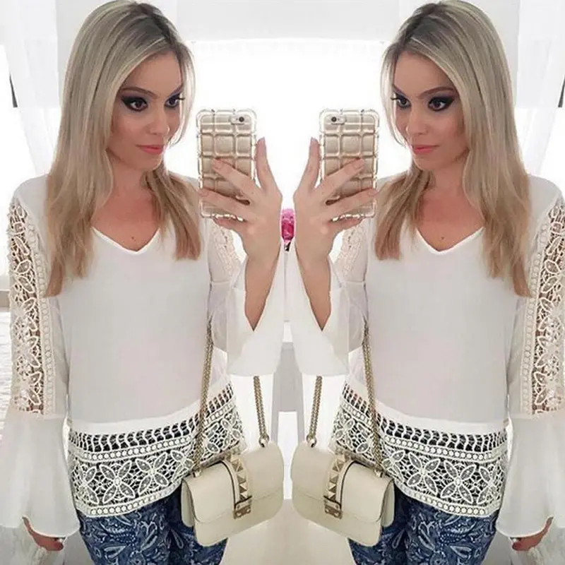 Women Loose Chiffon Casual Tshirt Lace Tops Blusas Feminino Ladies Womens Tops Tees 3