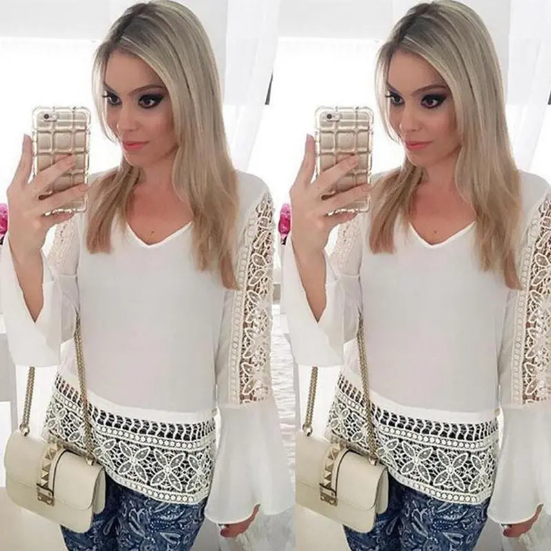 Women Loose Chiffon Casual Tshirt Lace Tops Blusas Feminino Ladies Womens Tops Tees 4