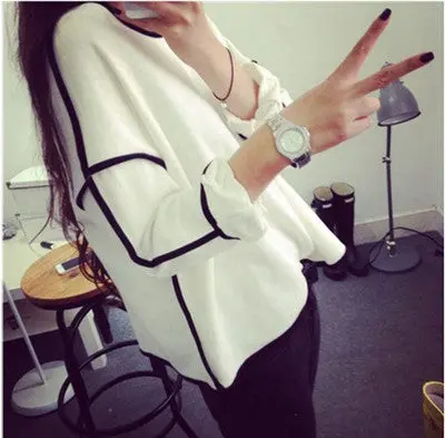 Women Loose Geometry Pullover Shirt Long Sleeve Top Shirts Blouse Dames Bloezen Roupas Feminina 2