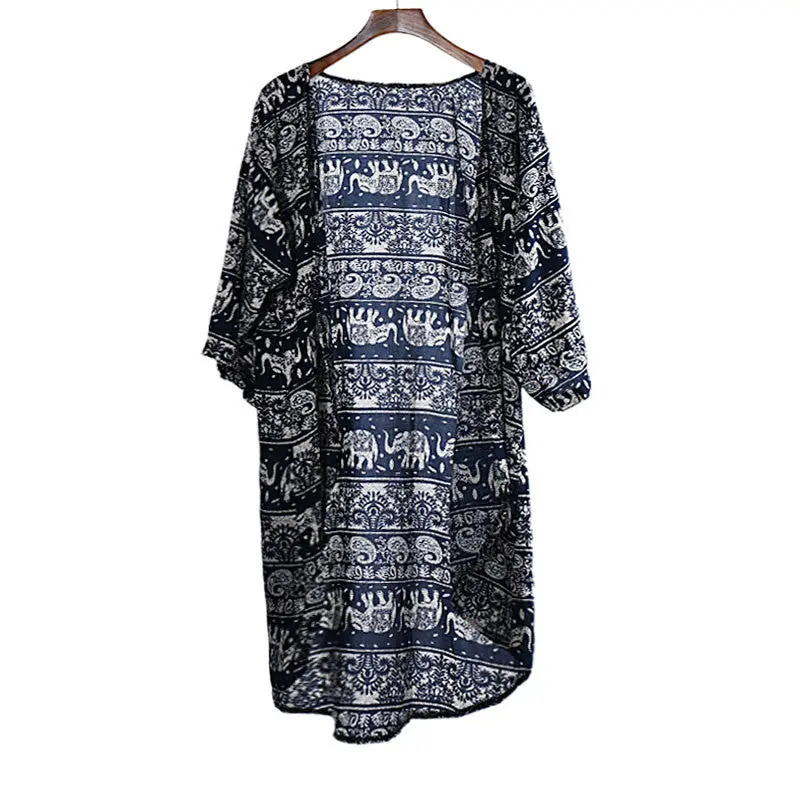 Women Loose Printed Half Sleeve Kimono Cardigan Coat Tops Batwing Sleeve Blouse Loose Open Stitch Jacket 4