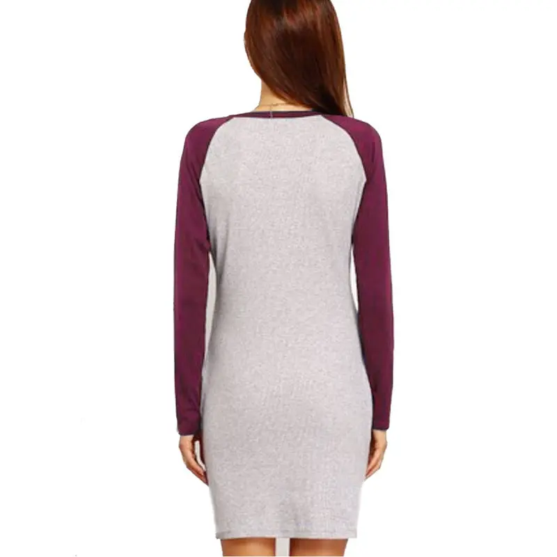 Women Loose Shirt Dress Splice Color Block Long Sleeve Bodycon Evening Party Mini Club Dresses Slim Clubwear Night Wear 3