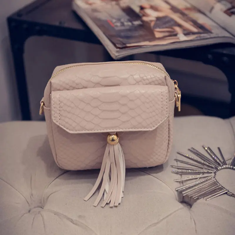 Women Luxury Hbags Designer Simple Crocodile Leather Zipper Mini Tassel Messenger Bags Crossbody Shoulder Bag Femme Bolsos 4
