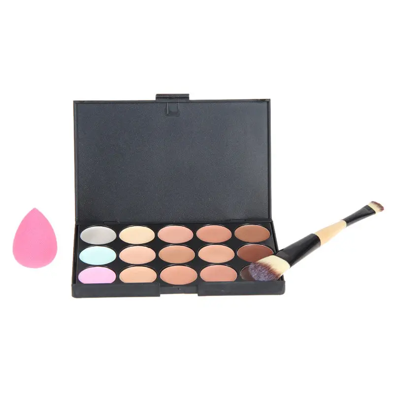 Women Makeup 15 Colors Concealer Palette Makeup Foundation Sponge Double Head Brush 1