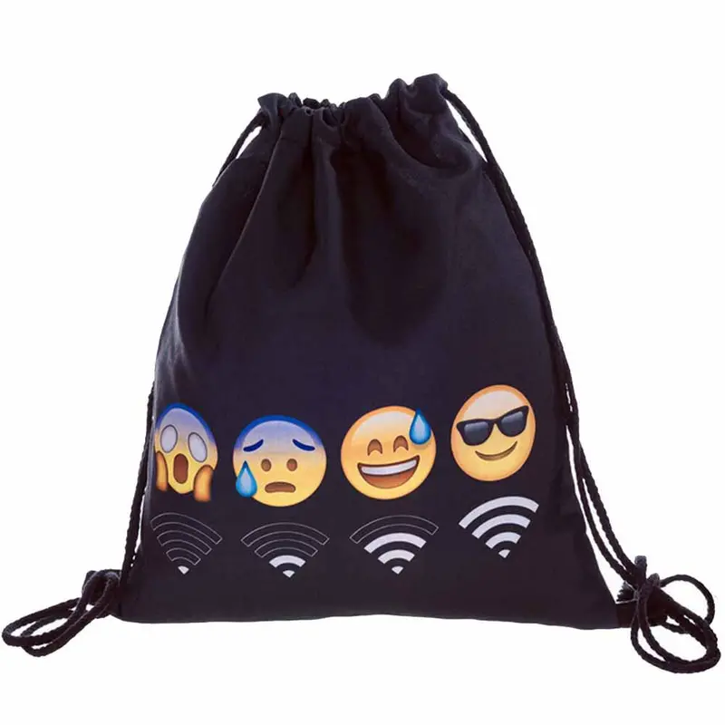 Women Man Emoji Backpack 3D Printing Travel Mochila Drawstring Bag Mens Backpacks 1