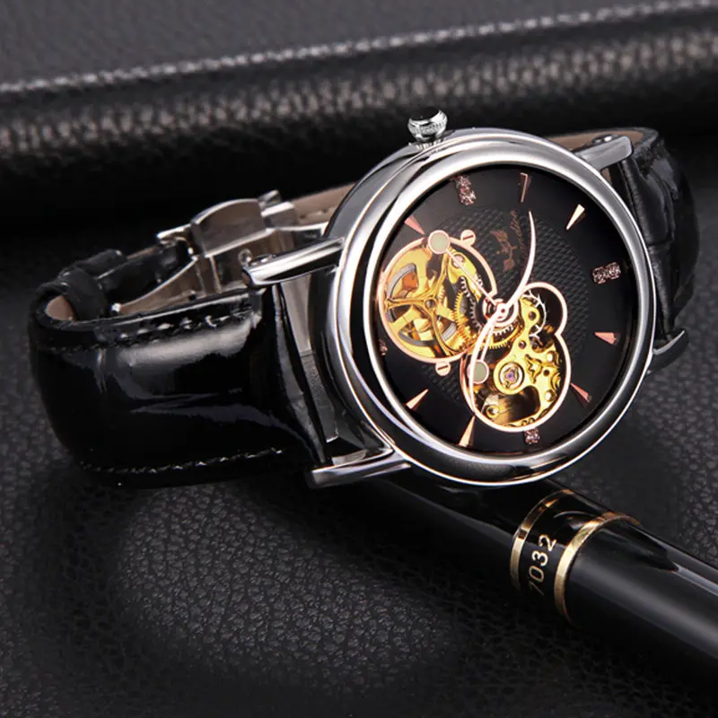 Women Mechanical Watch Business Luxury Leather Band Watch Skeleton Wristwatch Men Watch Relogio Feminino Feida 1