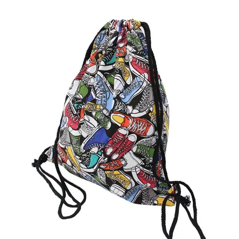 Women Men Backpack Floral Printing Canvas Cat Backpacks For Girls Drawstring School Femmes Mulheres Bag 1