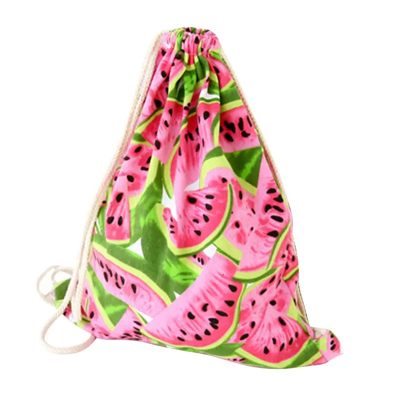 Women Men Backpack Watermelon Printing Canvas Cat Backpacks For Girls Drawstring School Femmes Mulheres Bag 1