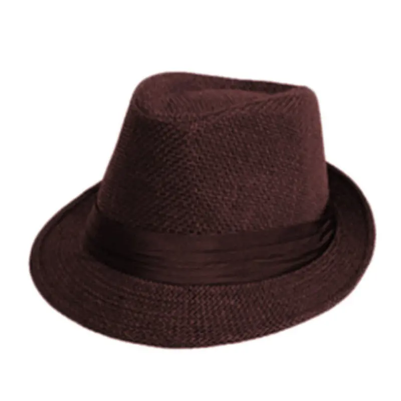 Women Men Casual Trendy Beach Sun Straw Panama Jazz Hat Cowboy Fedora Gangster Cap 4