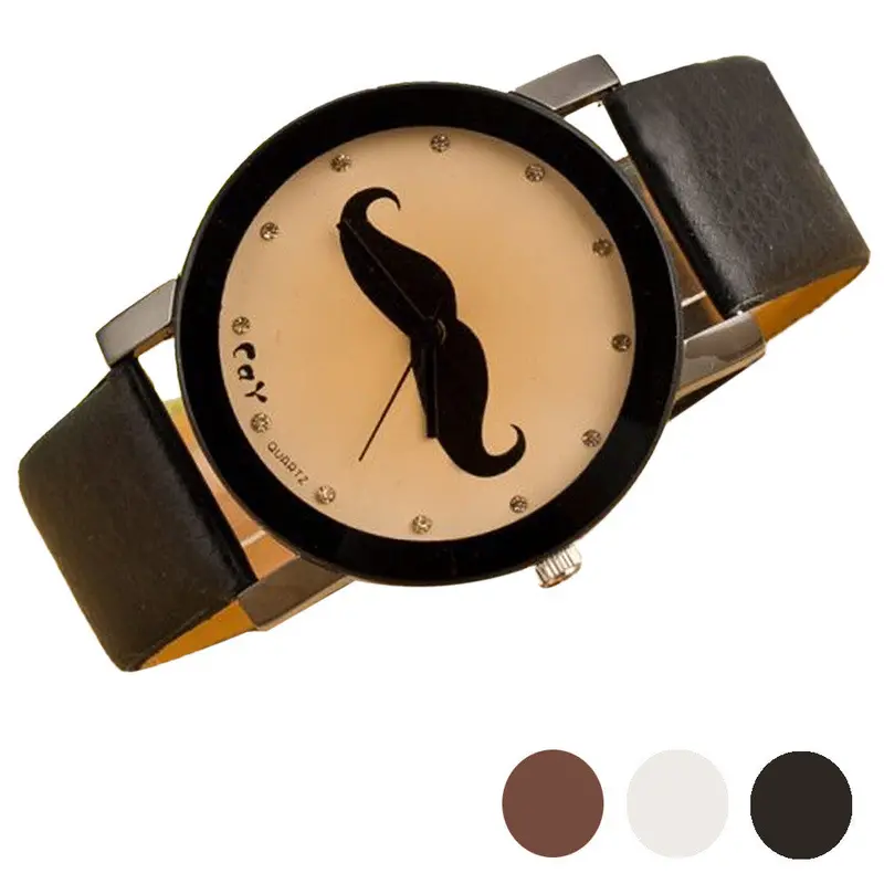 Women Men Cute Mustache Watch Men's Casual Hour Crystal Leather Quartz Wrist Watch Mens Relojes 1