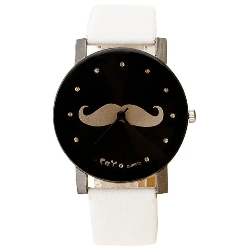 Women Men Cute Mustache Watch Men's Casual Hour Crystal Leather Quartz Wrist Watch Mens Relojes 2