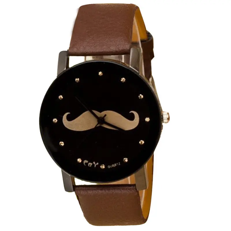 Women Men Cute Mustache Watch Men's Casual Hour Crystal Leather Quartz Wrist Watch Mens Relojes 3