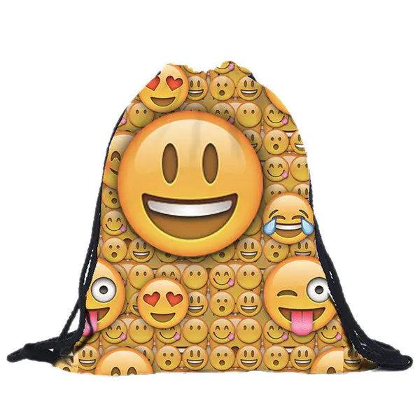 Women Men Polyester Drawstring Backpack Emoji 3D Printing Bags College Students School Bagpack Girls Mochila Feminina 1