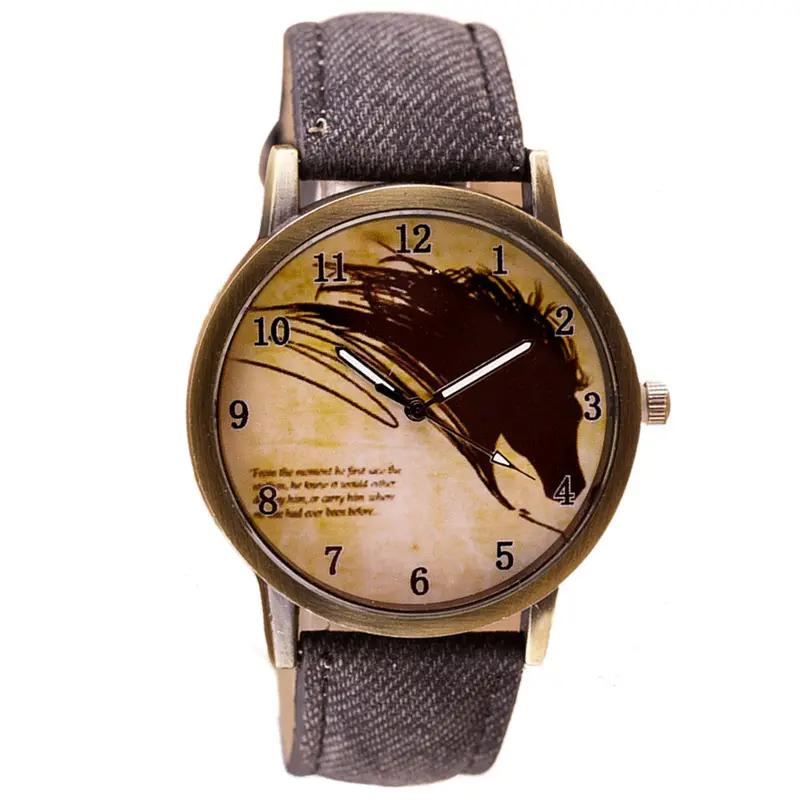 Women Men Retro Clock Wolf Wristwatch Cowboy Leather Band Analog Quartz Watch 1