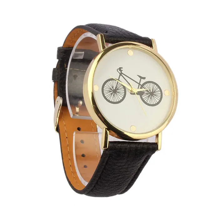 Women Men Watch Bicycle Pattern Dial Leather Band Quartz Analog Wristwatch Boys Girls Relogio Mujer Hours 1