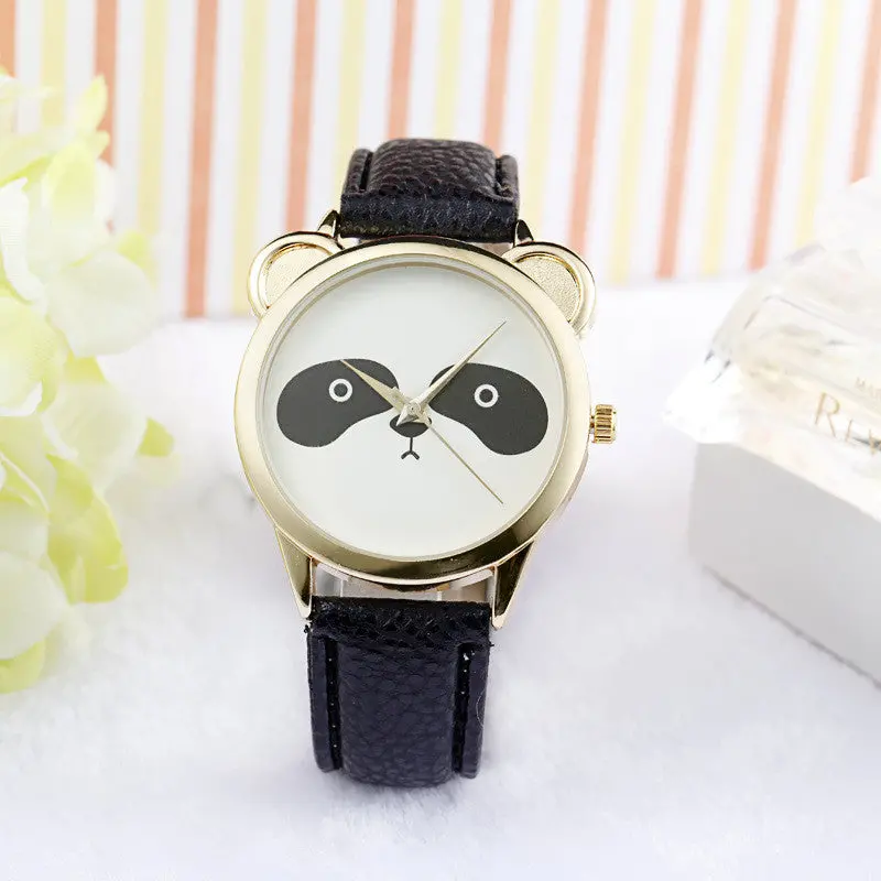 Women Men Watch Crystal Print Lovely Panda Face Dress Watch Faux Leather Quartz Girls Boys Lovers' Hour 1