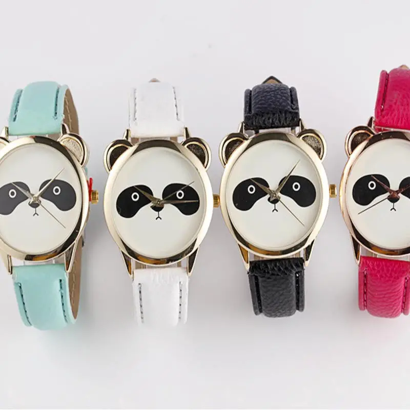 Women Men Watch Crystal Print Lovely Panda Face Dress Watch Faux Leather Quartz Girls Boys Lovers' Hour 2