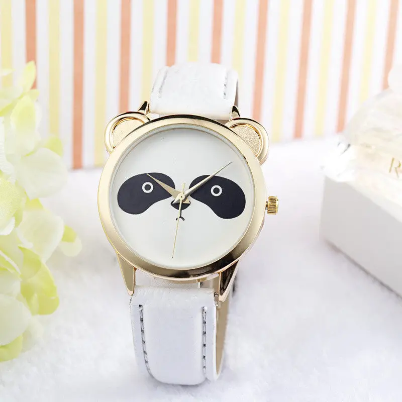 Women Men Watch Crystal Print Lovely Panda Face Dress Watch Faux Leather Quartz Girls Boys Lovers' Hour 3