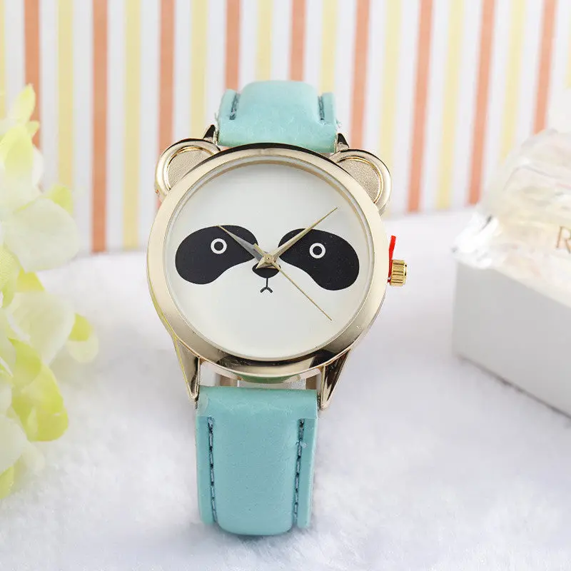 Women Men Watch Crystal Print Lovely Panda Face Dress Watch Faux Leather Quartz Girls Boys Lovers' Hour 4