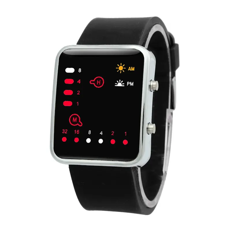 Women Men Watches Digital Red Led Silicone Sports Watch Binary Wristwatch Men Watches Feida 1