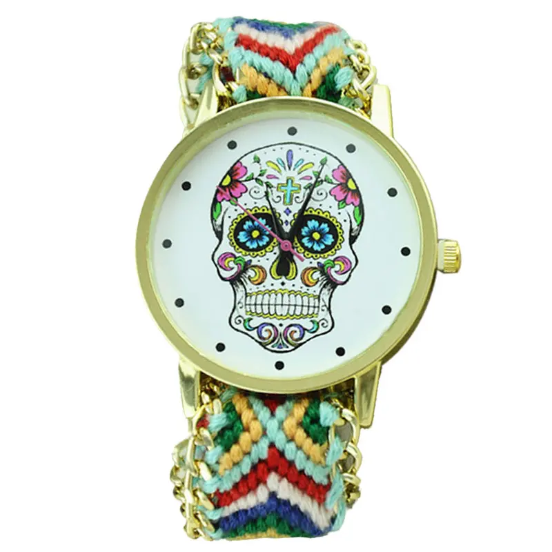 Women Men's Watch Skull Pattern Weaved Rope Band Bracelet Quartz Dial Watch 1
