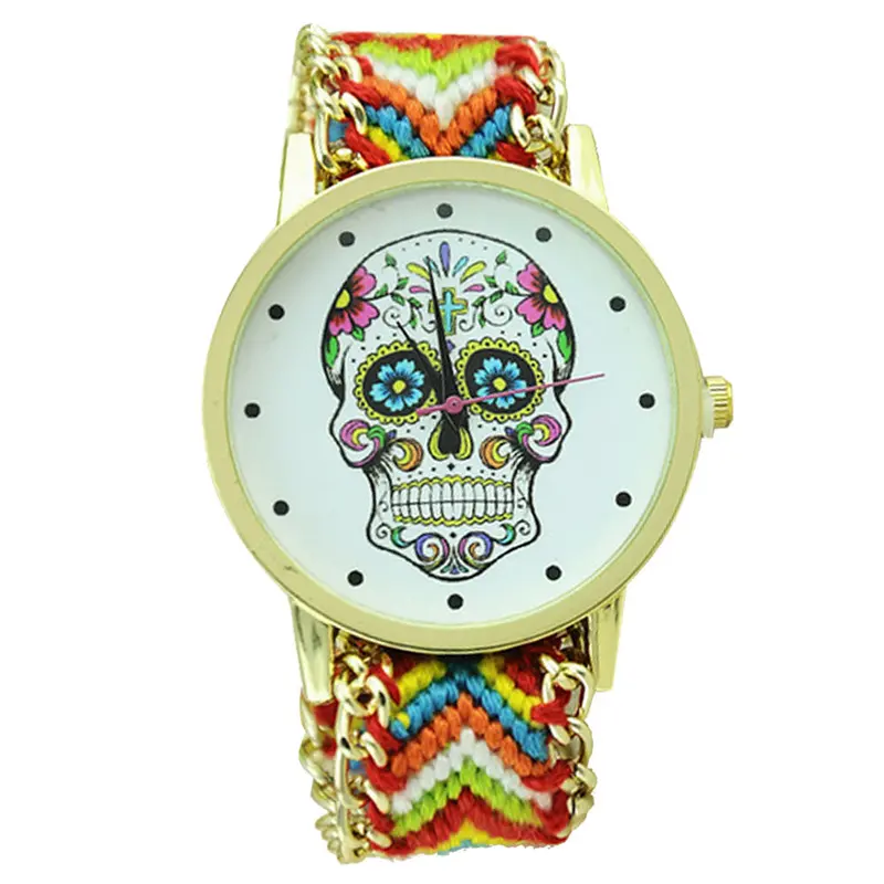 Women Men's Watch Skull Pattern Weaved Rope Band Bracelet Quartz Dial Watch 2