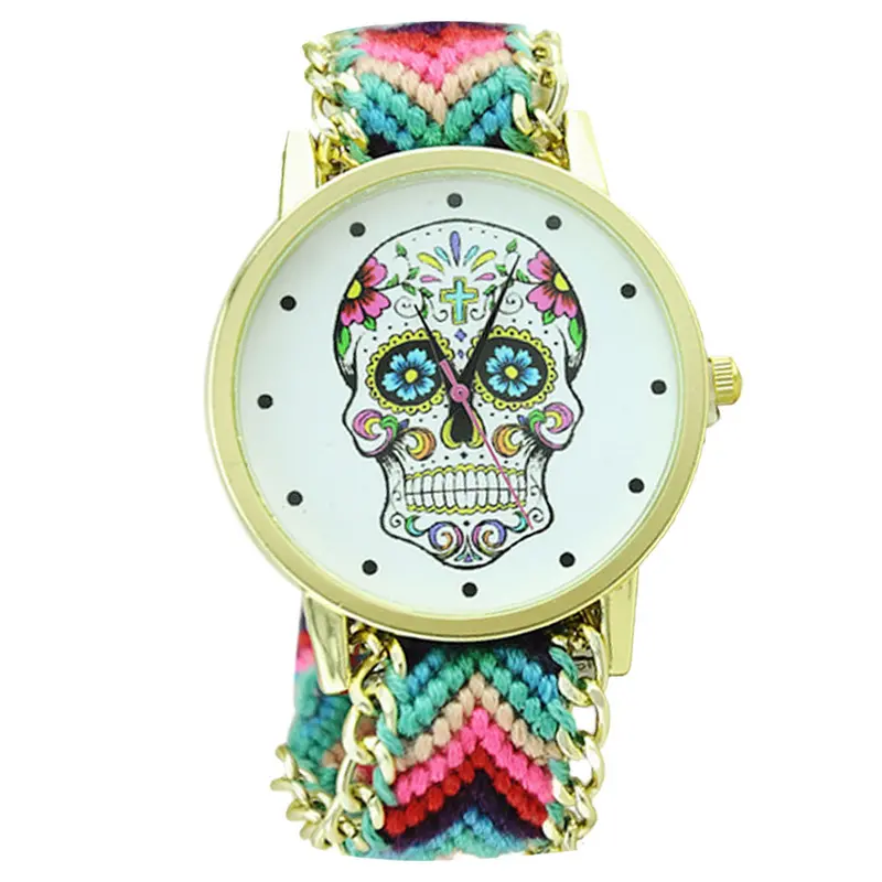 Women Men's Watch Skull Pattern Weaved Rope Band Bracelet Quartz Dial Watch 3