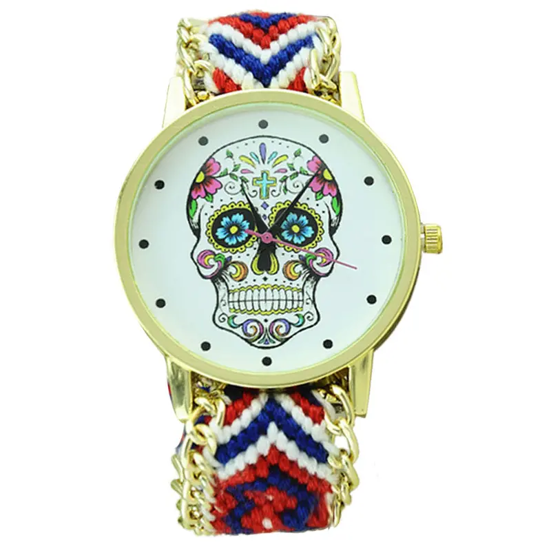 Women Men's Watch Skull Pattern Weaved Rope Band Bracelet Quartz Dial Watch 4