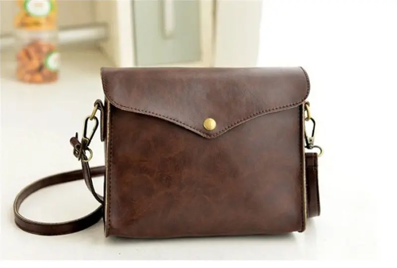 Women Messenger Bags Clutch Purse Brown Casual Leather Hbag Vintage Ladies Crossbody Shoulder Bag 1