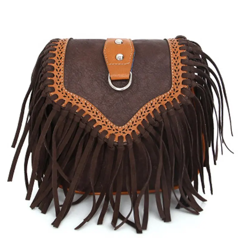 Women Messenger Bags Retro Scrub Tassels Leather Hbag Cross Body Single Shoulder Bags Designe Casual Bolsos Mujer 3
