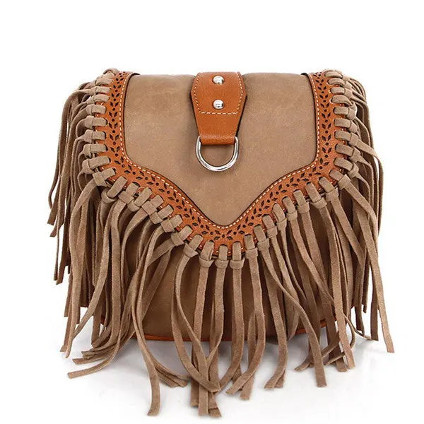 Women Messenger Bags Retro Scrub Tassels Leather Hbag Cross Body Single Shoulder Bags Designe Casual Bolsos Mujer 5