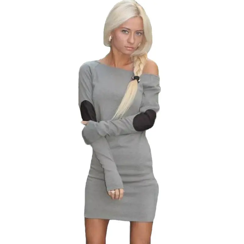 Women Mini Dress Long Sleeve Slash Neck Ladies Dresses Patchwork Casual Plus Size Office Dress Vestidos 2