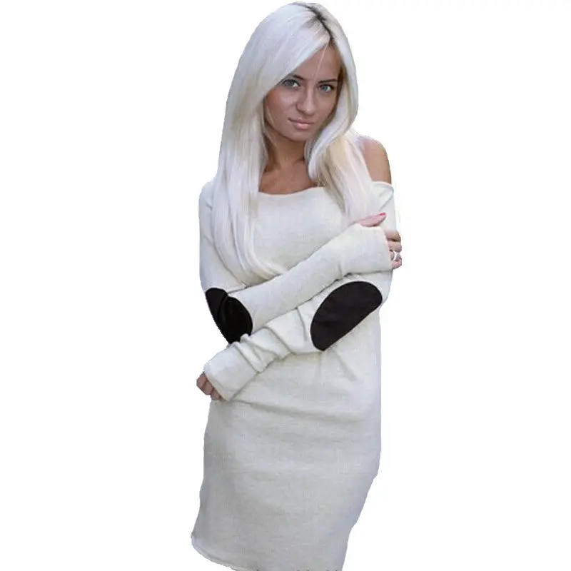 Women Mini Dress Long Sleeve Slash Neck Ladies Dresses Patchwork Casual Plus Size Office Dress Vestidos 3
