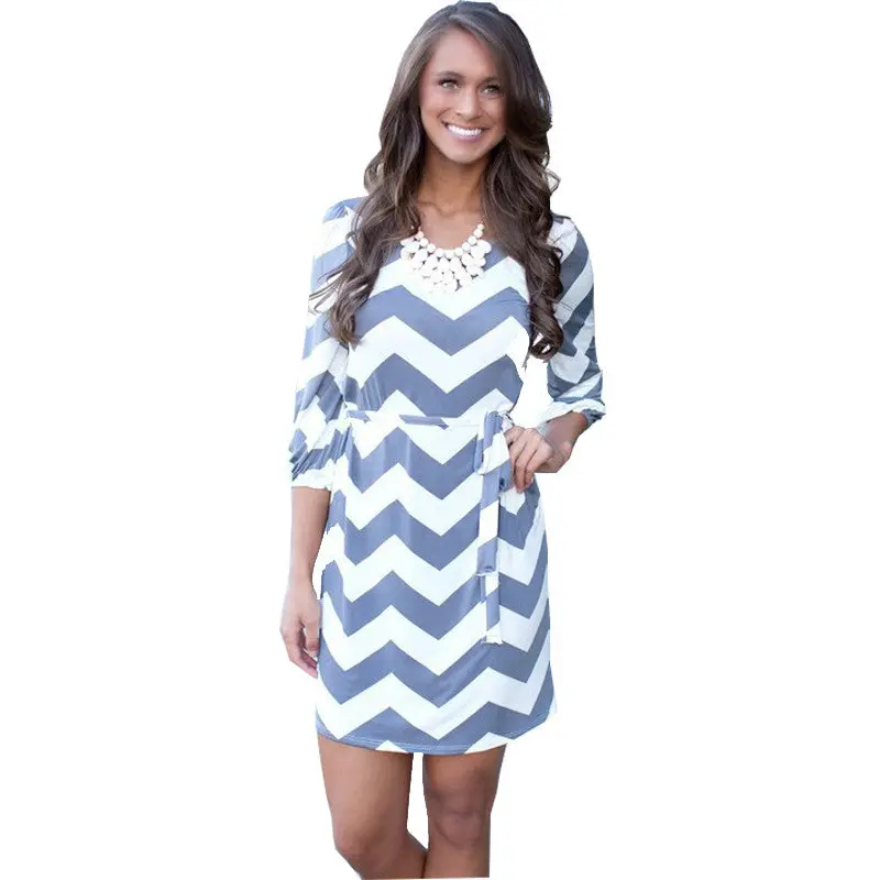 Women Mini Dresses Striped Half Sleeve Straight Chiffon Casual Dress For Evening Party Vestidos J2972 2