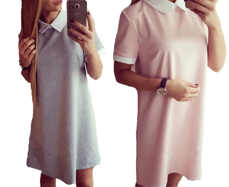 Women Mini Dresss Short Sleeve Vestido Turn-Down Collar Casual Dress Vestidos Femininos Gv138 3