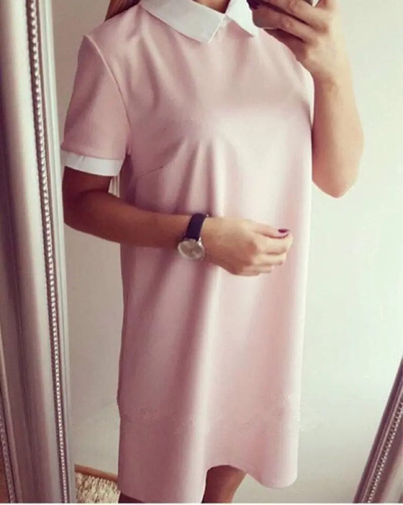 Women Mini Dresss Short Sleeve Vestido Turn-Down Collar Casual Dress Vestidos Femininos Gv138 5
