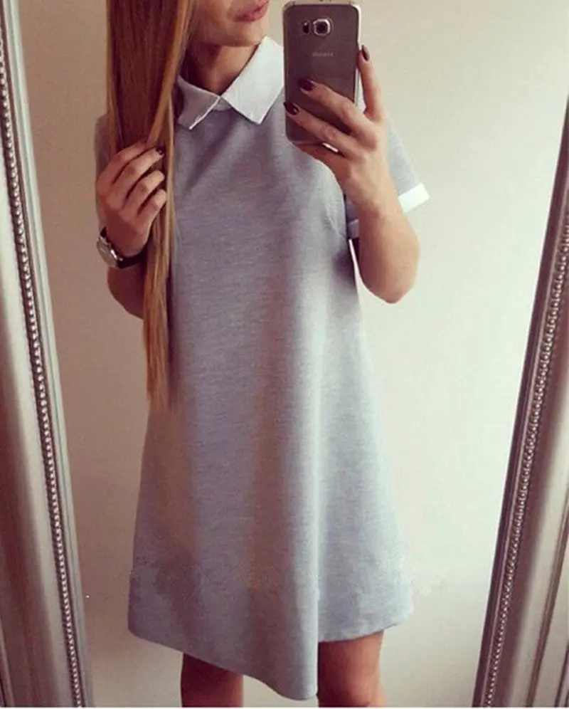 Women Mini Dresss Short Sleeve Vestido Turn-Down Collar Casual Dress Vestidos Femininos Gv138 5