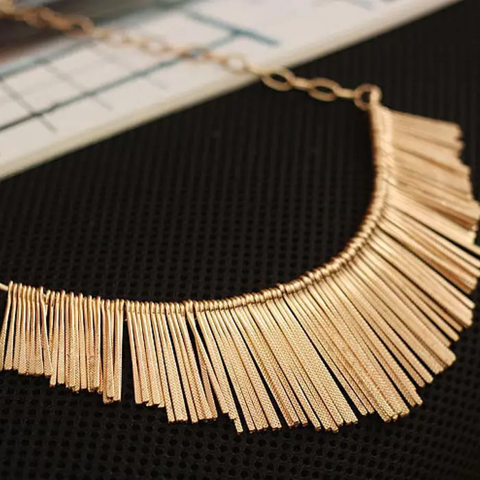 Women Multilayer Chain Tassels Choker Bib False Collar Necklace Gold & Feida 1
