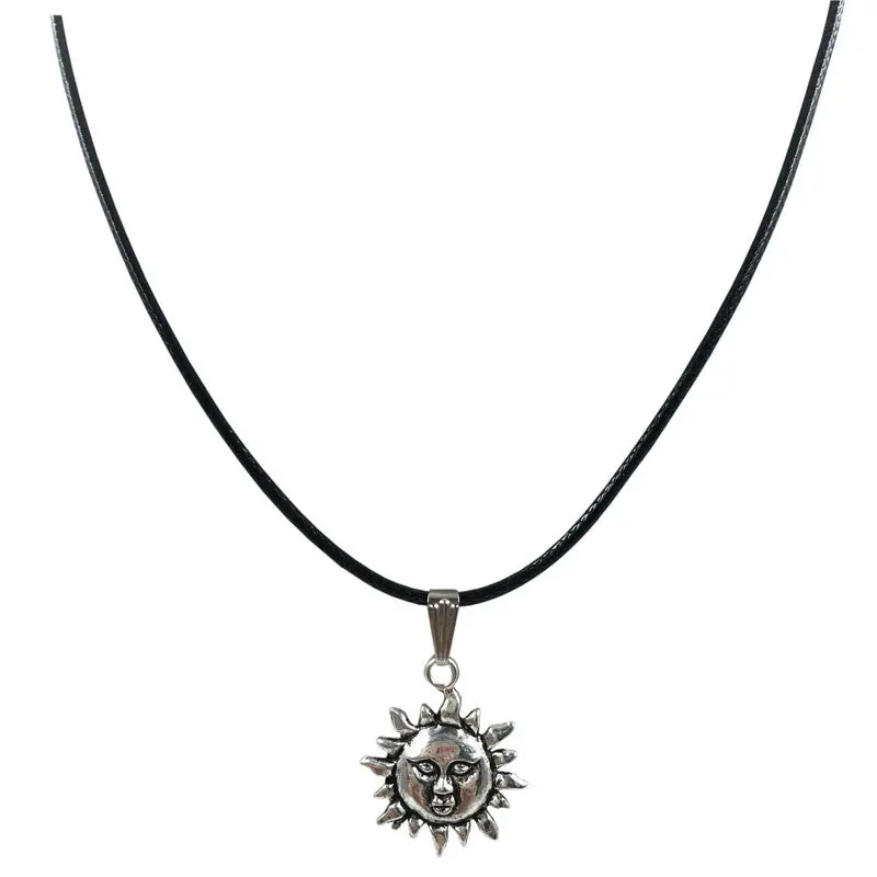 Women Necklace Black Pu Leather Cord Choker Charm Necklaces Pendant Retro Boho Tibetan Silver Jewelry 1
