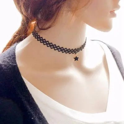Women Necklace Collar Choker Pentagram Pendant Clavicle Chain Black Necklaces Star Pattern Jewelry Gift For Girl 1