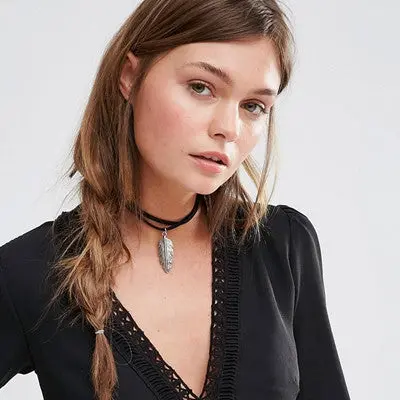 Women Necklace Leafshaped Pendant Charm Necklaces Double Pu Leather Cord Jewelry Gift 1