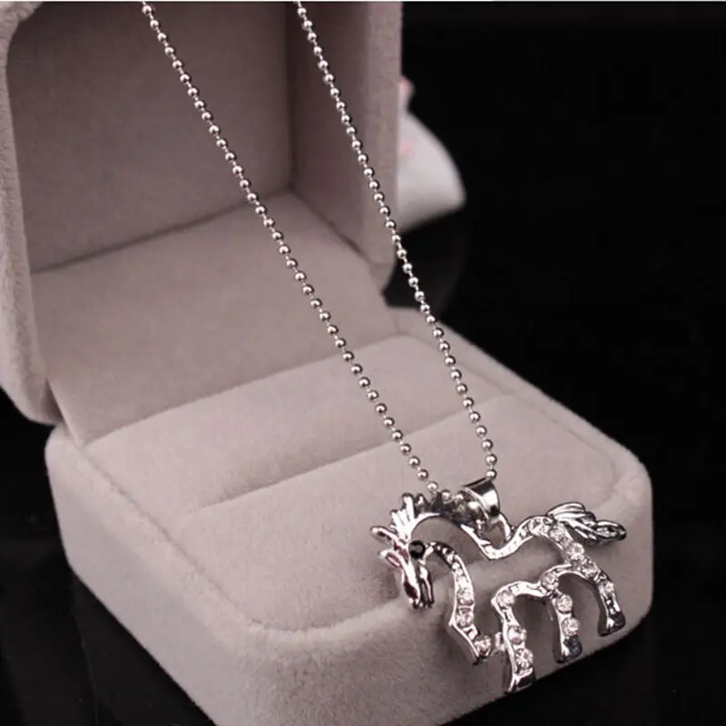 Women Necklace Silver Cute Horse Plated Titanium Steel Clavicle Chain Pendant Necklaces Charm Jewelry Gift 2