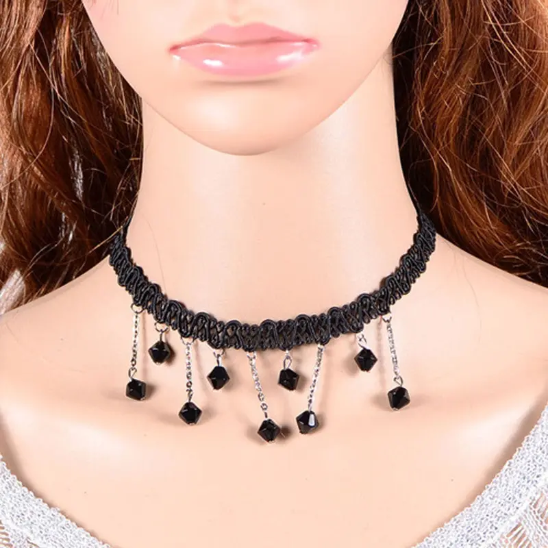 Women Necklace Vintage Black Collar Choker Bib Beads Statement Pendant Crystal Chain Necklaces Jewelry Gift 1