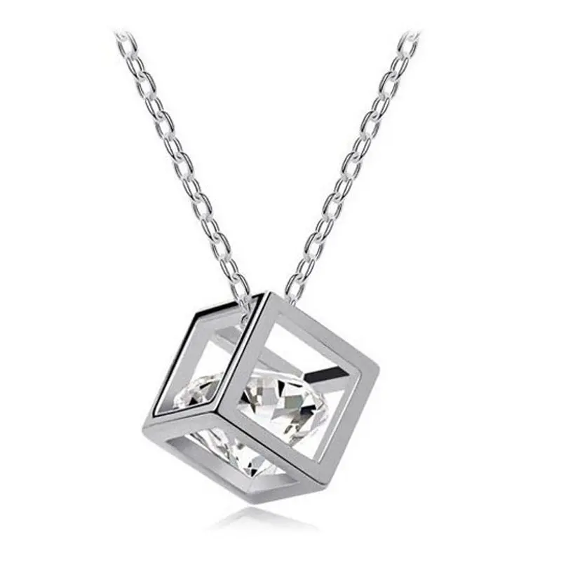 Women Necklaces Chain Crystal Rhinestone Square Pendant Silver Gold Alloy Necklace Jewelry Chains 1