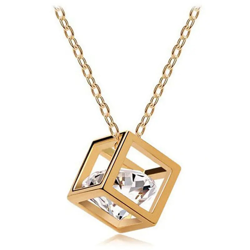 Women Necklaces Chain Crystal Rhinestone Square Pendant Silver Gold Alloy Necklace Jewelry Chains 2