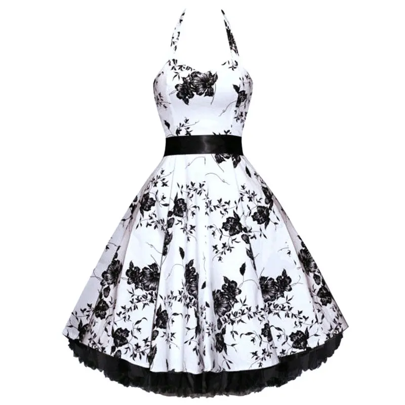 Women New Fashion Halter Dress Hit Color Printing Large Swing Dress 1