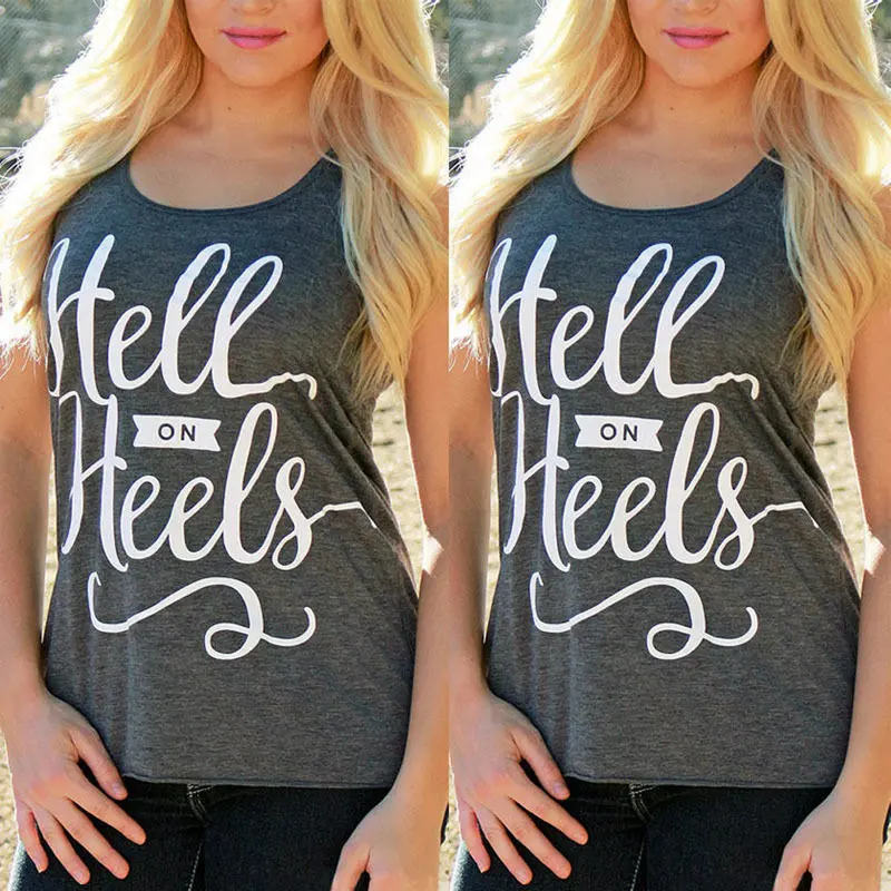 Women New Tank Tops Sleeveless Round Neck Loose T Shirt Ladies Vest Tank Tops T Shirt Tees Fitness Letter Print Tank 3