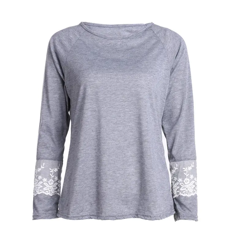 Women O-Neck Sleeve Splicing Lace Long Sleeve T-Shirt Tees Elegant Womens Lace Tops Casual Tee Shirt Femme Camisetas Mujer 1