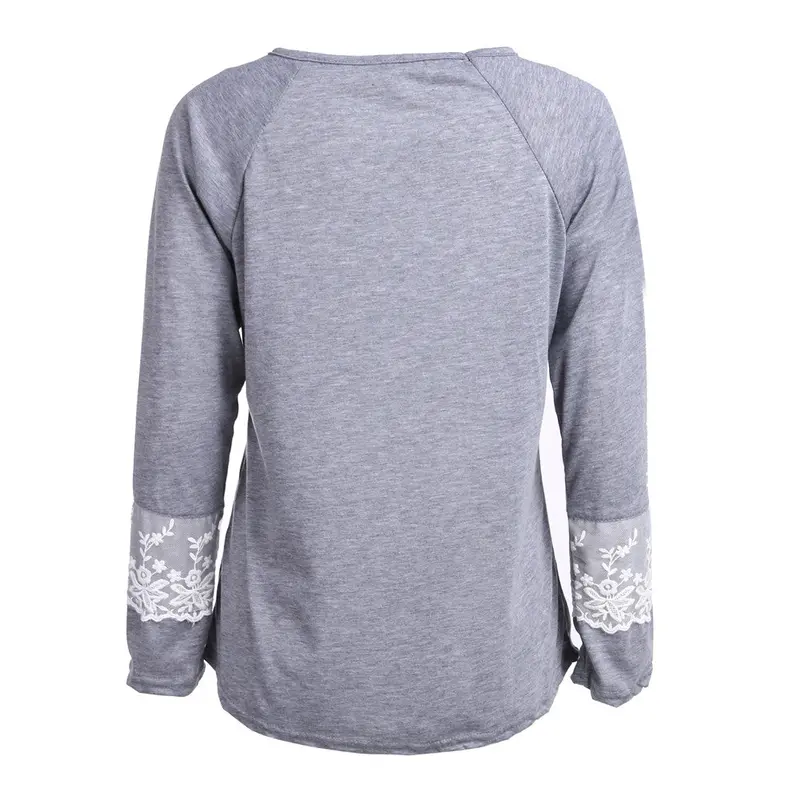 Women O-Neck Sleeve Splicing Lace Long Sleeve T-Shirt Tees Elegant Womens Lace Tops Casual Tee Shirt Femme Camisetas Mujer 4
